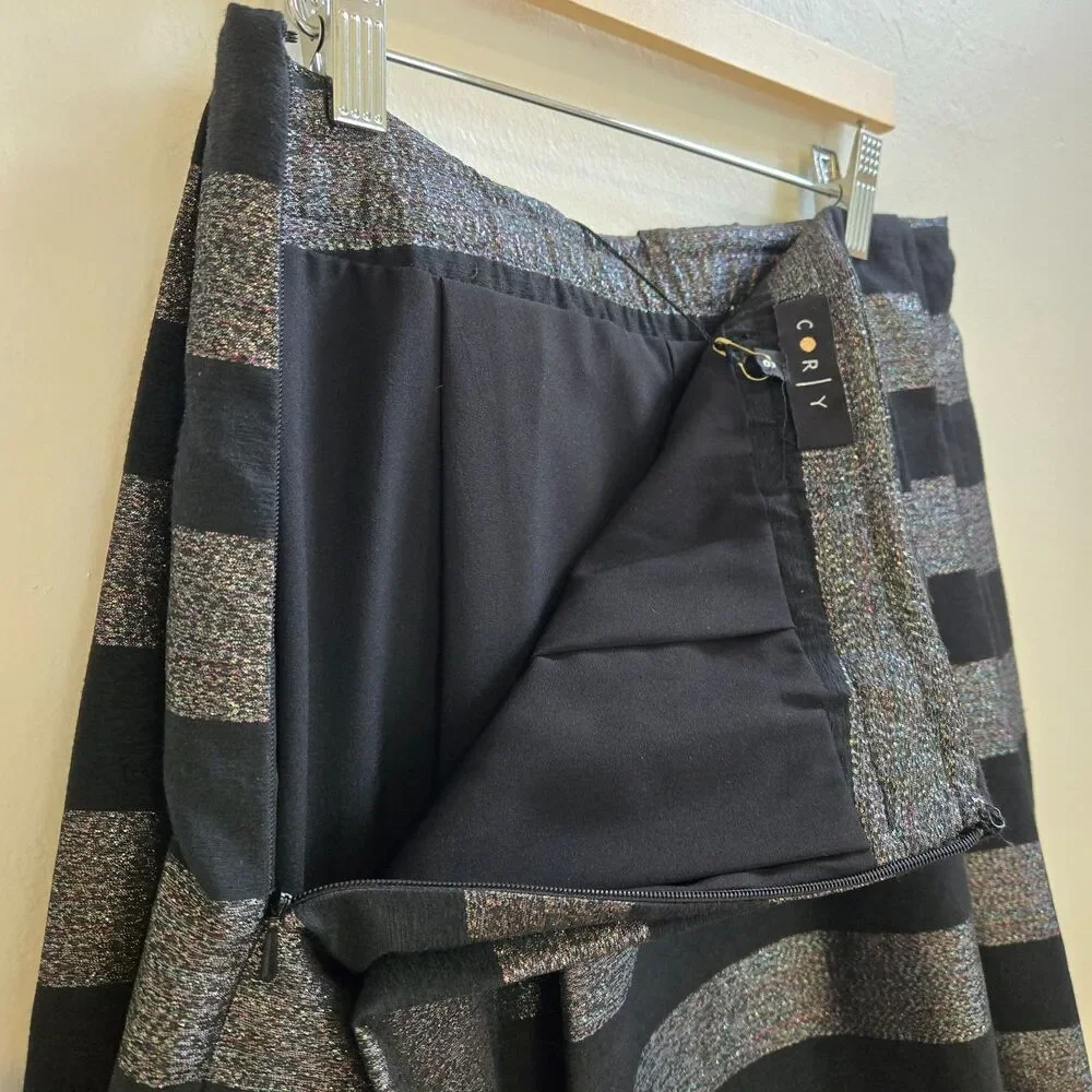 CORY Justina Box Pleat Skirt Size 8 Metallic Rainbow Sparkle Party Cocktail Glam